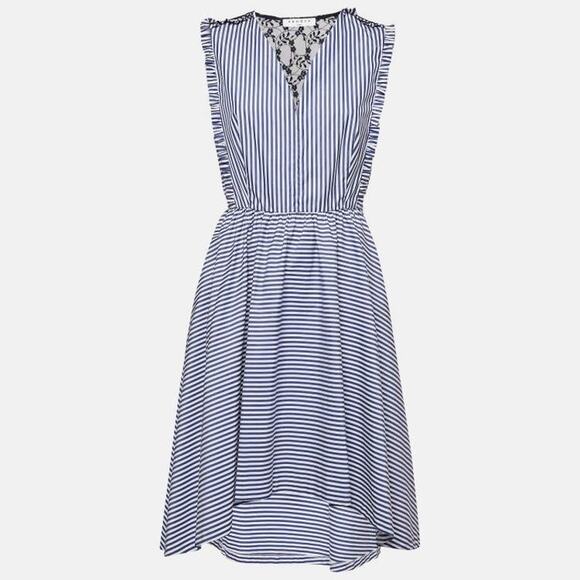 Sandro Blue Stripe Lace Trim Cotton Mid Dress Sz 2 - Picture 1 of 11